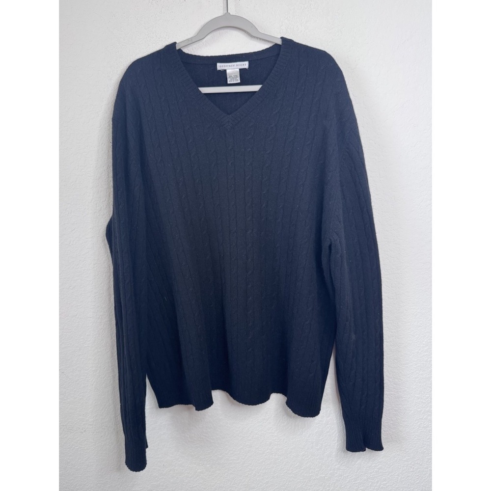 Geoffrey Beene 100% Cashmere V-Neck Pullover Sweater Mens XXL Black Quiet Luxury